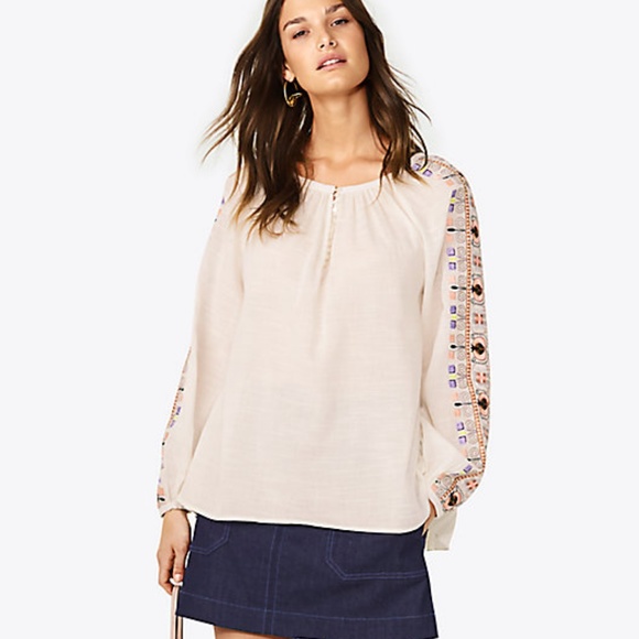 Tory Burch Tops - Tory Burch Sz M Ivory Cotton Blend Luna Embroidere